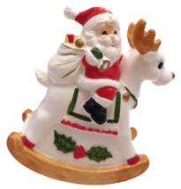 Vtg Lund&#39;s Lites Rocking Horse Santa Claus Music Box Plays Rudolph Red Nosed - £18.90 GBP