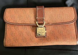Vintage 1975 Dooney &amp; Bourke Logo Canvas  Brown Leather Trim Wallet Checkbook - £30.40 GBP