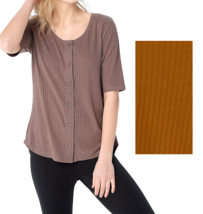 Any Body Cozy Elbow Sleeve Button Front Scoop Neck Top- Ginger Spice, Xs - £17.69 GBP