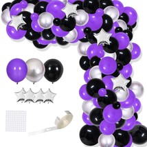 Purple Black Silver Balloon Garland Arch Kit - 121 Pcs Matte Purple Black Balloo - £20.77 GBP