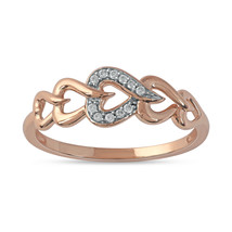 10K Rose Gold 0.06 Ct Diamond Interlocking Heart Ring - £182.25 GBP