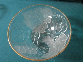 CRYSTAL Fruit Bowls (3) etched leaves in frosted and clear glass gold rim [GL17] - £36.30 GBP