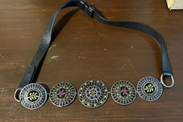 Chicos Skinny 1&quot; Md/Lrg Leather Belt with Large Ornate Medallions Plants - $14.03