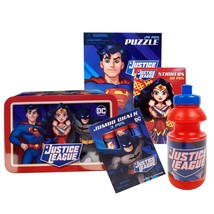 Justice League Valentine&#39;s Day Tin Box Gift Set Child Unisex Incl. Puzzle NEW - $21.77