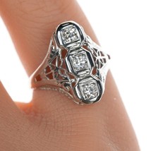 sz4 Antique Diamond 18k White gold filigree ring - $346.50