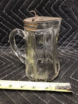 Eapg -EARLY Glass Pitcher W/ Spring Loaded Metal Lid 6&quot;X4 1/2&quot;X3 1/2&quot; Excellent - £12.66 GBP