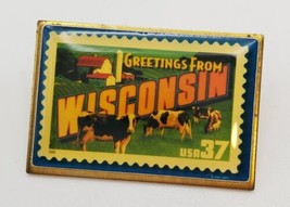 Greetings From WISCONSIN Postage Stamp 37 Cent USPS 2001 Lapel Hat Pin Pinchback - £15.41 GBP