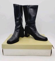 Easy Spirit Rainy Boots Black Leather Mid Calf Zipper Anti-Gravity Brazil Sz 9 - £33.81 GBP