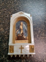 Catholic Holy Water Font, 6.5&quot; Tall Plastic, 1950s, C.M.P.C. Virgin Mary - £23.73 GBP