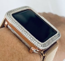 Series 1,2,3 Apple Watch Bezel Bling Rose Gold Baguette Face Case Cover ... - £39.44 GBP