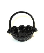 8&quot; Bridal Basket, Black Milk Glass, Thumbprint Pattern, Fenton Art Glass - $24.45