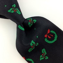Ties In Disguise Wreath Blk Holly Berry Christmas Men&#39;s Necktie Tie #XP1-247 Nwt - £12.51 GBP