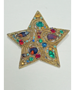 La Roco 1950s Star Brooch Pin Colorful Jewel Tone Rhinestones Gold Plate... - £44.84 GBP