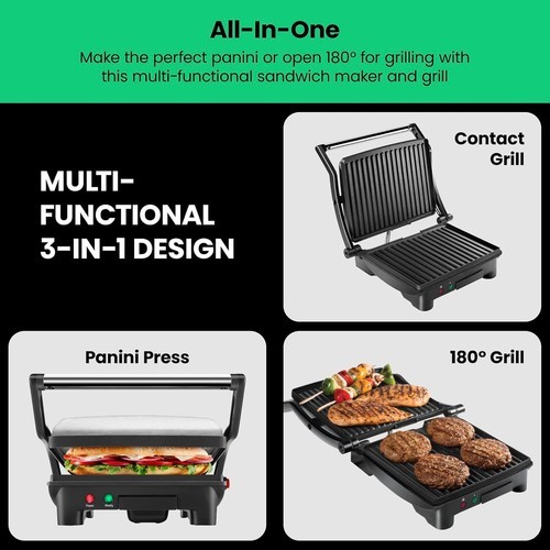 Chefman Panini Press 3 in 1 4 Slice Grill and Gourmet Sandwich Maker - Black Item image 5