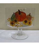 Glass Pumpkins &amp; Sunflower Painted Trifle Pedestal Bowl - £38.91 GBP