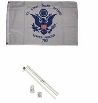 AES 2x3 2&#39;x3&#39; Coast Guard USCG Flag White Pole Kit Gold Ball Top - $29.88