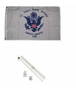 AES 2x3 2&#39;x3&#39; Coast Guard USCG Flag White Pole Kit Gold Ball Top - £23.60 GBP