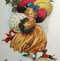 Victorian Girl &amp; Puppy Dog Christmas Postcard Hoover Series 450 Vintage Original - £15.90 GBP