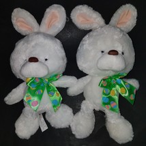 2 American Greetings White Easter Bunny Rabbit Plush Lot Green Bow Stuffed Toy - £19.35 GBP