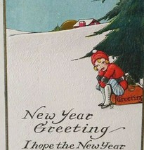 Vintage New Years Greetings Postcard Seated Child Sun Rise 1917 Java NY Serie 89 - £10.16 GBP