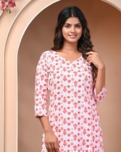 White and pink printed cotton night suit,plus size night suit,soft sleep... - $32.00