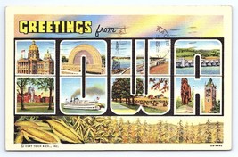 Postcard Greetings from Iowa Large Letter MultiView Curt Teich Co - £2.96 GBP