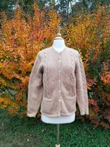 Vintage Karen Scott woman wool cable knit cardigan beige size XL fits sm... - $37.62