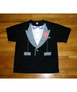 Vintage Tuxedo Tee T-Shirt Printed Carnation 2 Red Buttons Purple Collar... - $9.85