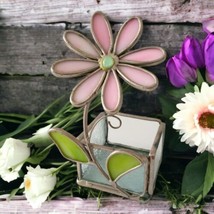 Daisy Flower Stained Glass Votive Holder Tealight Pink Cottagecore Garden Spring - £17.98 GBP