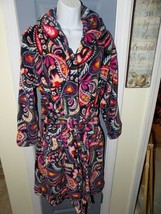 Vera Bradley Plush Velour Parisian Paisley Robe Hooded Pockets Size S/M Women&#39;s - £29.09 GBP