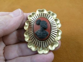 CA10-45 RARE African American LADY burgundy + black CAMEO brass Pin Pendant - £23.15 GBP