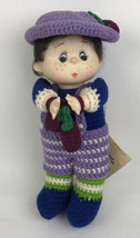 Hand Crafted Crochet Doll w Hat And Purse Knitted Soft Toy 12&quot; &quot; Plumb Pudding &quot; - $49.99