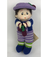 Hand Crafted Crochet Doll w Hat And Purse Knitted Soft Toy 12&quot; &quot; Plumb P... - £39.27 GBP