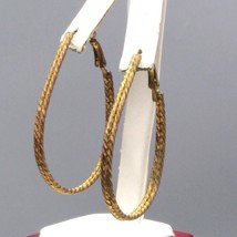 Vintage Oblong Etched Hoop Earrings, Sparkly Brassy Gold Tone Double Hoops - $25.16