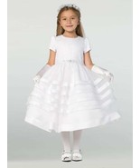 Girls White First Communion Dress, Satin Bodice w/ Organza Skirt (708) - $90.00+