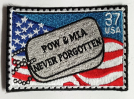 POW &amp; MIA Never Forgotten USA Flag Dog Tags Stamp Embroidered 3&quot;w Patch NEW - £3.91 GBP