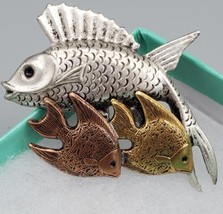 Vintage Fish brooch pin Mixed Metals Copper Brass  - £14.00 GBP