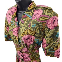 VTG 80&#39;s Diana Marco Button Front Dress Womens 14 Multicolor Short Sleeve - $17.82