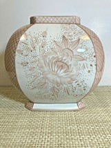 Vintage MCM Italian Porcelain Octagonal Vase Hand Painted Floral Pink/White - £23.62 GBP