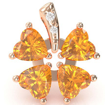 4 Leaf Clover Shamrock Citrine Diamond Pendant In 14k Rose Gold - £352.93 GBP