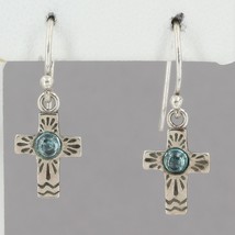 HTF Retired Silpada Sterling TINY Cross Blue Glass Accent Dangle Earrings W2134 - $29.99