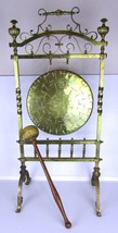 Vintage Tall 35.5 Inch Solid Brass Burmese Standing 12 inch Gong w Mallet 15 LBS - £227.99 GBP