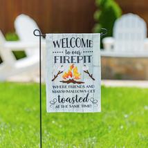 Friends and Marshmallows Get Toasted Garden Burlap Flag-2 Sided Message,... - £18.85 GBP