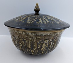 Large Thai Celadon Stoneware Covered Serving Bowl w/Figural Motif Signed... - £77.97 GBP