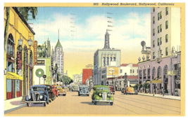 Hollywood Boulevard with Old Cars Vtg Linen Postcard 1939 - £11.28 GBP