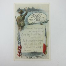 Postcard Soldier Message Across Sea Patriotic American &amp; French Flags Antique - £7.85 GBP