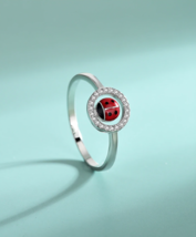 Elegant 925 Sterling Silver Ladybug Zircon Forever Ring - FAST SHIPPING! - £19.13 GBP