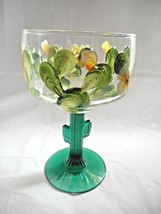Margarita Glasses Cactus Style 10oz Green Stemmed Barware Painted Cactus Plants - £7.46 GBP