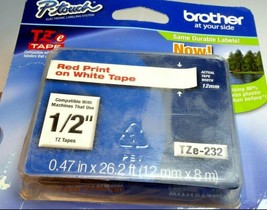 P-TOUCH Brother TZE-132 &amp; TZE- 232 Red Print On White Tape Outdoor &amp; Indoor - $12.16