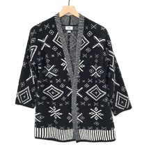 Old Navy Cardigan Sweater Black White geometric southwest open front boho cozy S - £19.84 GBP